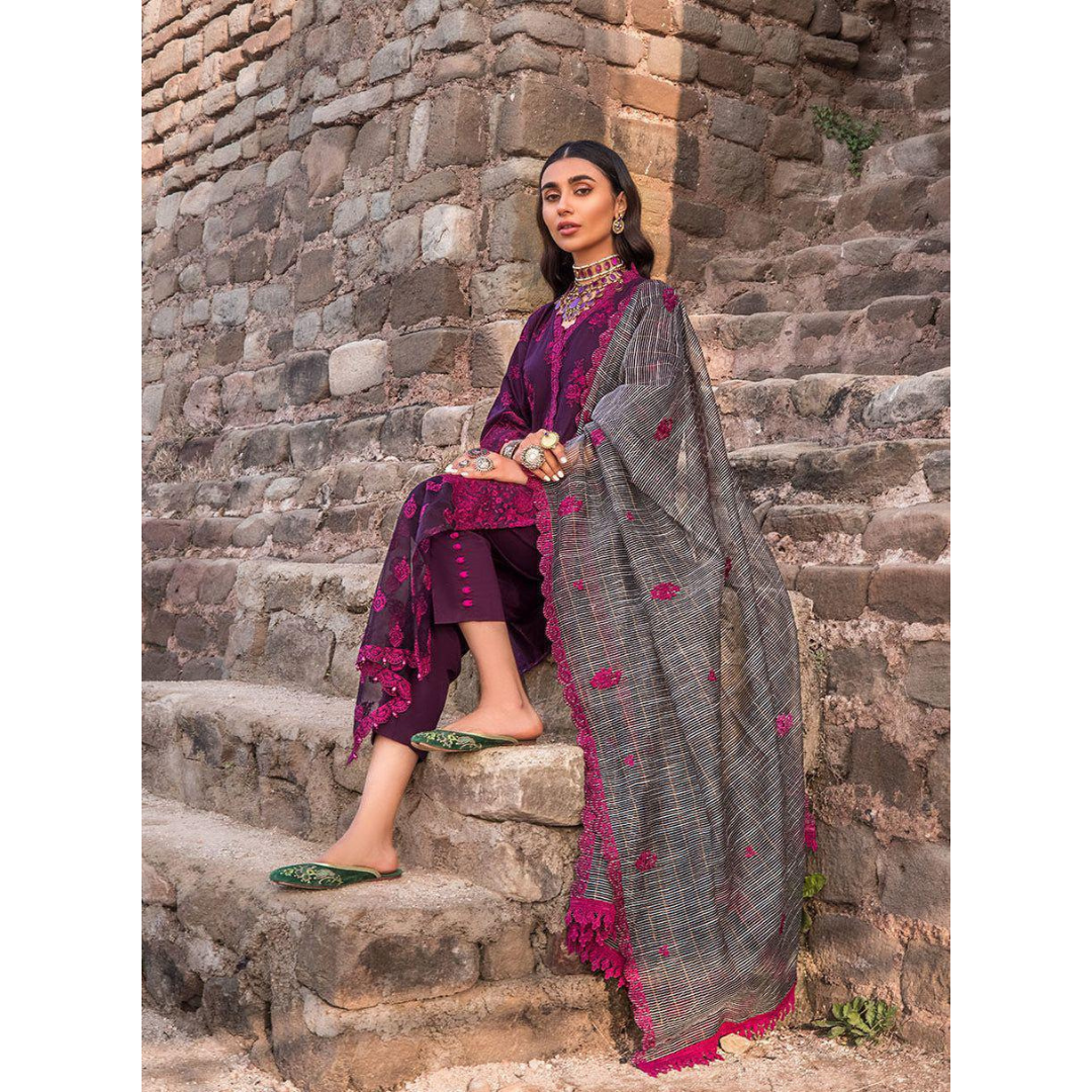 3 Piece – Unstitched Premium Cotton Lawn -MSXANF64
