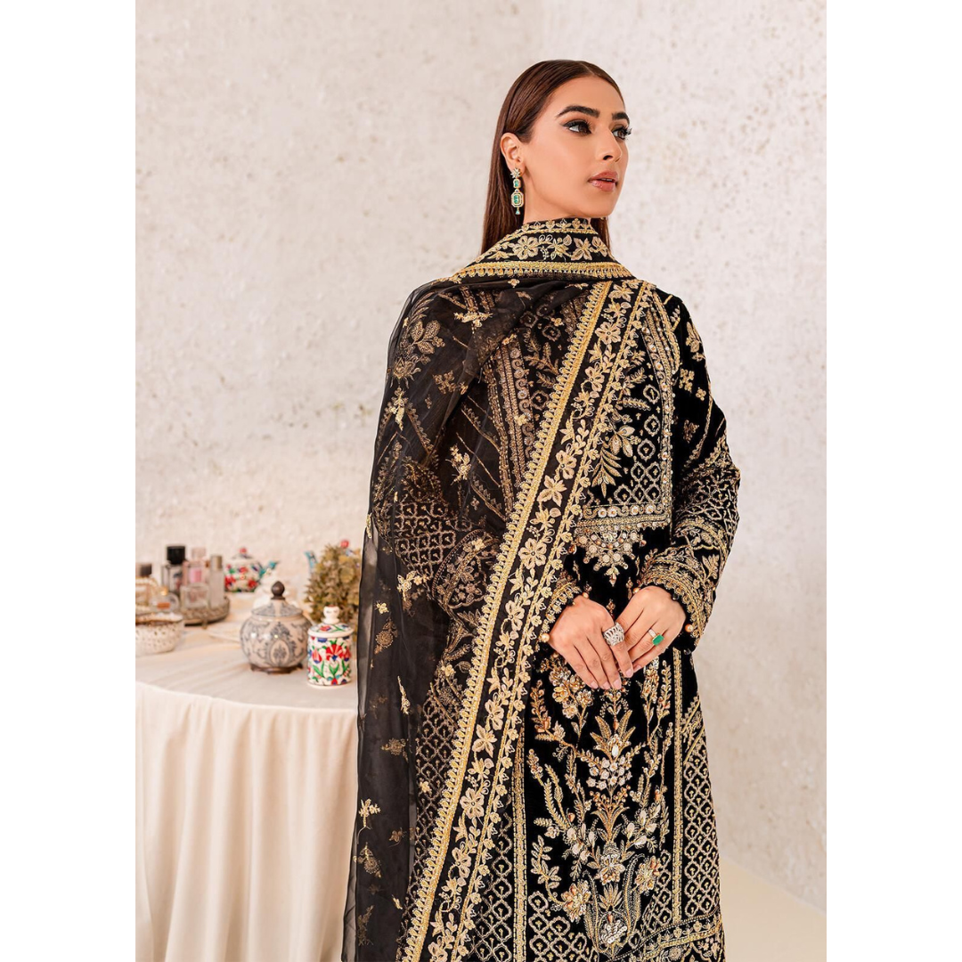 3 Piece- Velvet Embroidered Suit-AHXANF56