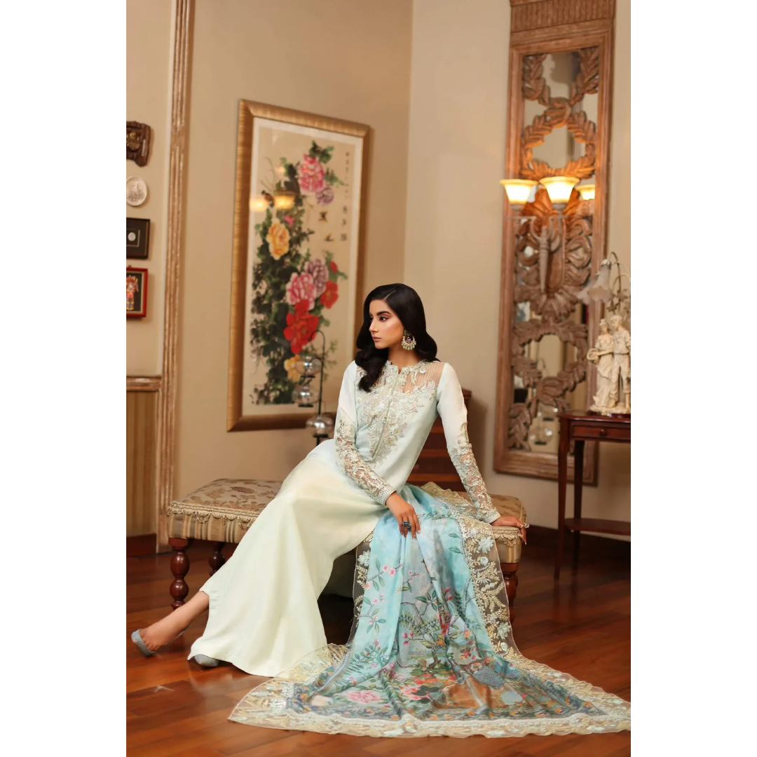 3 Piece- Pure Soft Charmuse Silk Embroidered Suit-AHXANF53